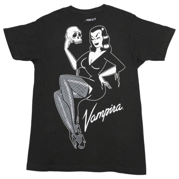 1 XL LEFT!! Vampira Unisex Jumbo Print Pinup Tee S-M-L-XL-2XL-3XL NWT - Picture 2 of 3